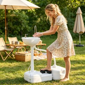 Portable Camping Sink Handwashing Station Basin with 4.5 Gal Tank 6.3 Gal Recovery Tank Rolling Wheels Soap Dispenser for RV Outdoor Events Gathe
