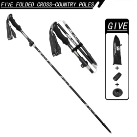 1PC Gold 5-Section Folding Trekking Pole, Adjustable Lightweight Hiking Stick for Walking, Camping & Outdoor Trekking