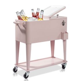 Same Code2656553080QT Pink Patio Rolling Cooler Cart, Outdoor Insulated Ice Chest with Lockable Wheels, Built-in Bottle Opener & Lower Storage Sh