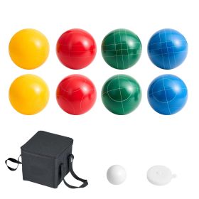 Bocce Ball Set, 90 mm, with 8 Resin Balls, Pallino, Carrying Bag and Measuring Rope, Red/Green/Blue/Yellow 4 Colors, for 2 to 8 Players