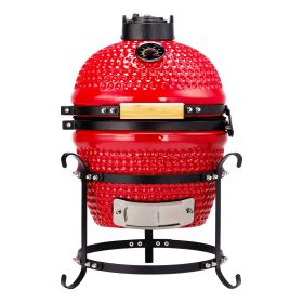 13-inch Portable Ceramic Charcoal Grill with Grill Stand, Stainless Steel Cooking Grate, Heat Deflectors and Ash Tool for Outdoor Cooking and Cam