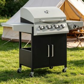 52" Barbecue Grill with Wheels 4+1 Burner Liquid Propane Gas Grill (Main Color: Black and Silver, Main Material: Carbon steel)