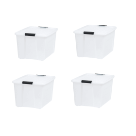 (2 pack)60 Qt. Plastic Storage Bins with Lids, Clear, Latching, Stackable, Totes (pack size: 4 Pack Pearl)