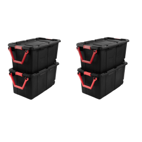 Large Wheeled Industrial Storage Bin, 40 Gallon Rugged Plastic Storage Tote with Latch Lid and Pull Handle, 2 Pack (pack size: 4 Pack, Color: Black)