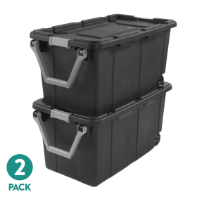 Large Wheeled Industrial Storage Bin, 40 Gallon Rugged Plastic Storage Tote with Latch Lid and Pull Handle, 2 Pack (pack size: 2 Pack, Color: Gray)