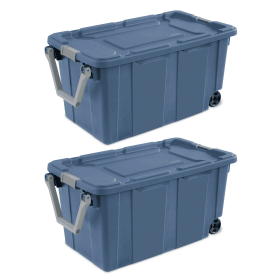 Large Wheeled Industrial Storage Bin, 40 Gallon Rugged Plastic Storage Tote with Latch Lid and Pull Handle, 2 Pack (pack size: 2 Pack, Color: Blue)