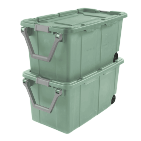 Large Wheeled Industrial Storage Bin, 40 Gallon Rugged Plastic Storage Tote with Latch Lid and Pull Handle, 2 Pack (pack size: 2 Pack, Color: Green)