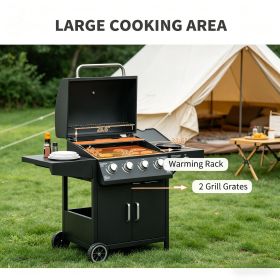 52" Barbecue Grill with Wheels 4+1 Burner Liquid Propane Gas Grill (Main Color: Black, Main Material: Carbon steel)