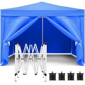 10'x10' Pop Up Canopy Outdoor Portable Party Folding Tent with Removable Sidewalls + Carry Bag + 4pcs Weight Bag (Color: Blue)
