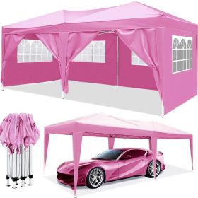 10'x20' Pop Up Canopy Outdoor Portable Party Folding Tent with 6 Removable Sidewalls + Carry Bag + 4pcs Weight Bag (Color: Pink)