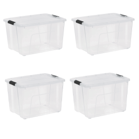 (2 pack)60 Qt. Plastic Storage Bins with Lids, Clear, Latching, Stackable, Totes (pack size: 4 Pack)