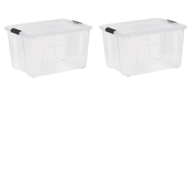 (2 pack)60 Qt. Plastic Storage Bins with Lids, Clear, Latching, Stackable, Totes (pack size: 2 Pack)
